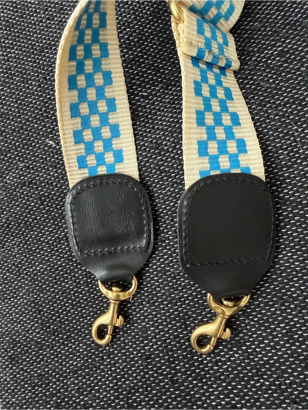 Clare V Cream and Bright Blue Checkered Adjustable crossbody Purse Strap. NWOT - Picture 5 of 9